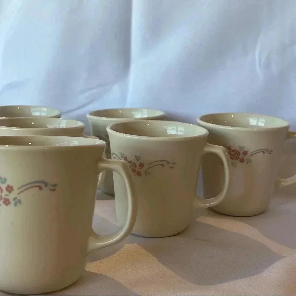 Vintage Corelle Set of 6 English Breakfast Pattern Coffee Mugs - Picture 2 of 3